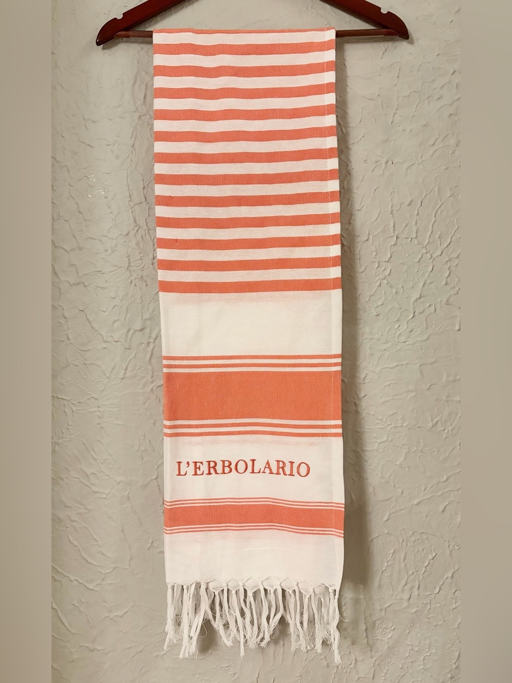 L'Erbolario Lodi Italian Cotton Peshtemal Beach Towel Orange Stripe 34"x63" NWOT